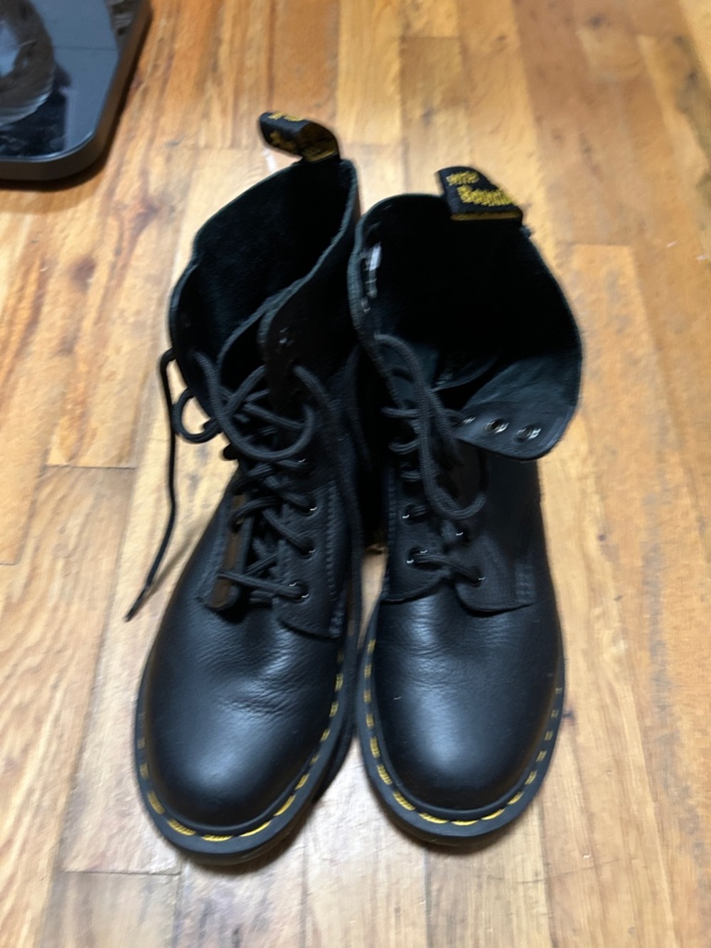 Dr. Martens Black Lace-Up Boots with Yellow Stitching